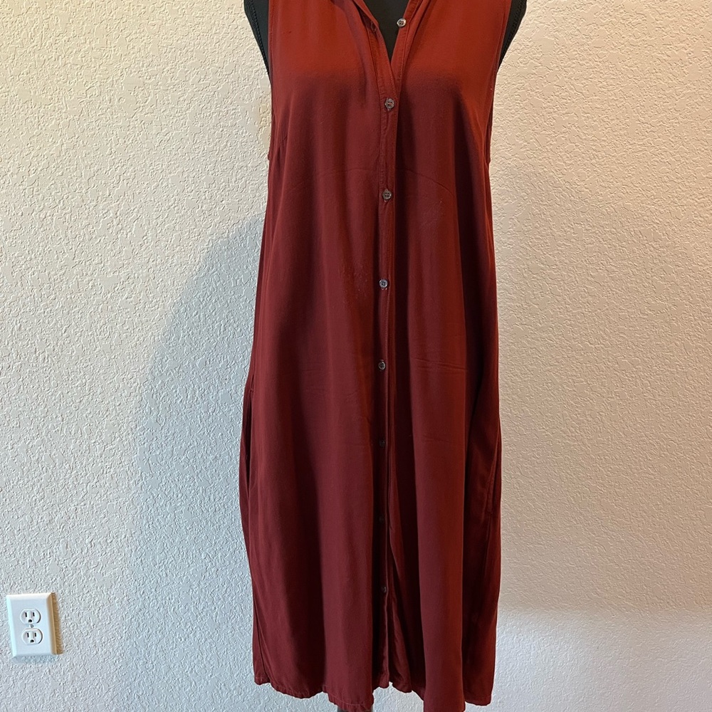 Three Dots Sleeveless Red Button-Down Dress EUC sz L
